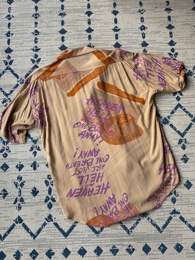 Heaven and Hell(!) Relaxed Fit Short Sleeve Graphic Button Front